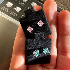 Sterling Silver Pink and Blue Stud Earrings